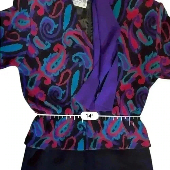 Vtg 60s 70s Ciao Purple Black Knit Wool Peplum Pencil Skirt Dress Sz M Hong Kong - Picture 6 of 9